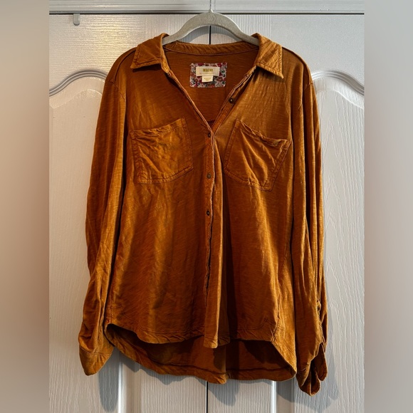 Maeve Tops - Maeve Rust Brown Button-Front Velvet Blouse